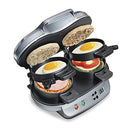 Hamilton Beach Dual Breakfast Sandwich Maker Egg Cooker RIng Timer - Silver - Like New