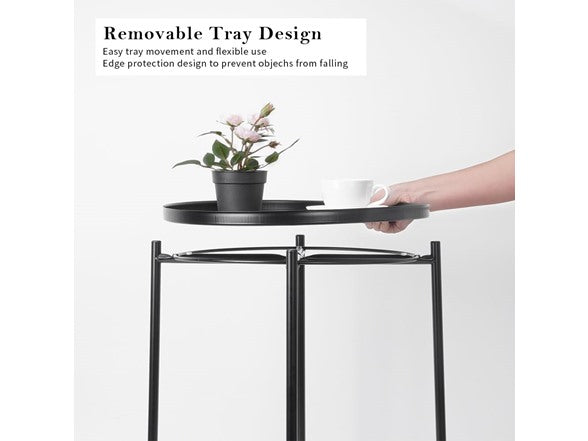 FANCIAL ROUND SIDE TABLE METAL SMALL BEDSIDE NIGHTSTAND - BLACK - Like New