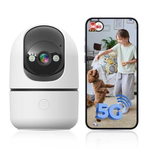 JWQPO Indoor Camera 5G, 2.4G WiFi Security Instant 911 Alert, 360° Pan/Tilt - Like New