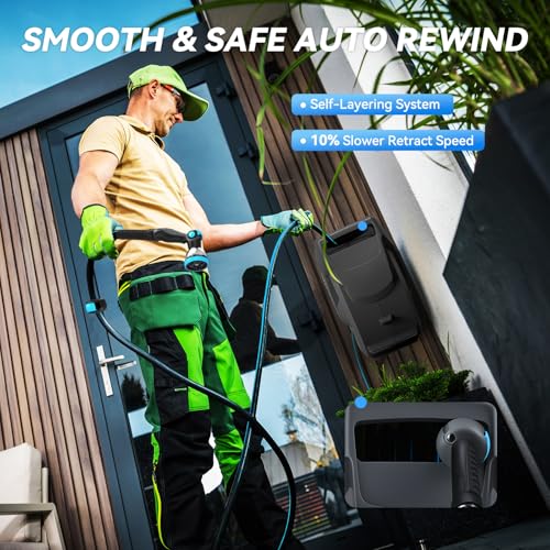 RELHOST RETRACTABLE GARDEN HOSE REEL 120 FT X 1/2 IN, HEAVY DUTY - DARK GRAY - Like New