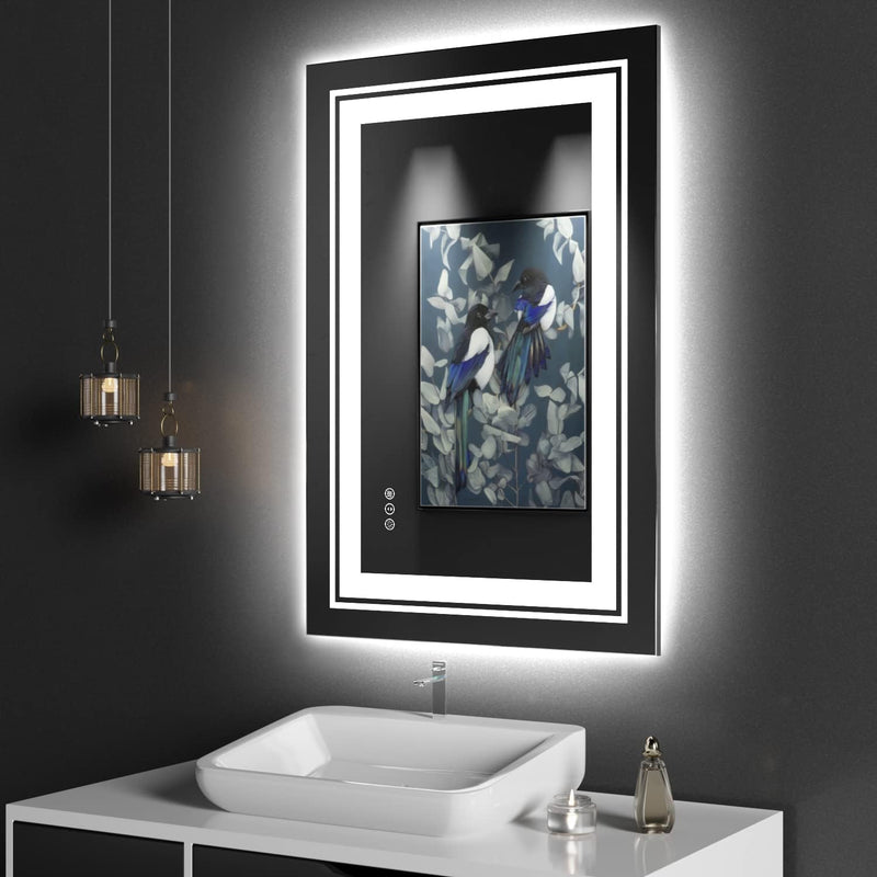 SNOWDOOL LED BATHROOM MIRROR, 24"X36" WITH FRONT AND BACKLIT, ANTI-FOG - WHITE - Like New