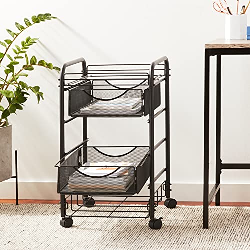 SAFCO 5215BL ONYX MESH OPEN FILE CART WITH 2 STORAGE DRAWERS, - BLACK - Brand New