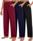 HUUKEAY 3 PACK WOMEN'S LOUNGE PANTS BLACK, NAVY BLUE, WINE RED XL - Brand New