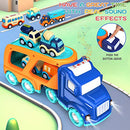 FORTY4 9 PACK CARS TOYS BIG TRANSPORT TRUCK CARRIER TRUCK SOUND LIGHT - BLUE - Like New