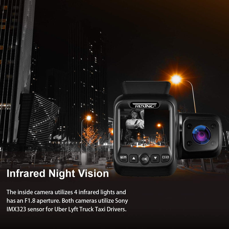 Rexing W202 Mini 2” LCD Dual Camera Front/Cabin 1080p Dash Cam 128GB Max - BLACK - Like New