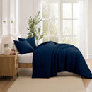 KATHY IRELAND WAFFLE DOWN ALTERNATIVE COMFORTER SET, KING 3 PIECE SET - NAVY - Like New