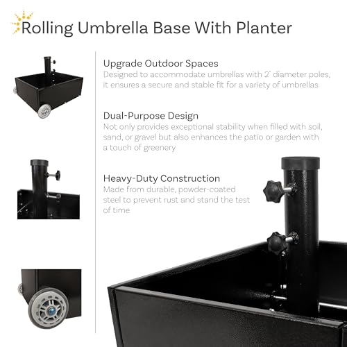 Sunnydaze 100 lb Outdoor Umbrella Base with Wheels - 2" Diameter Poles - Black - Like New