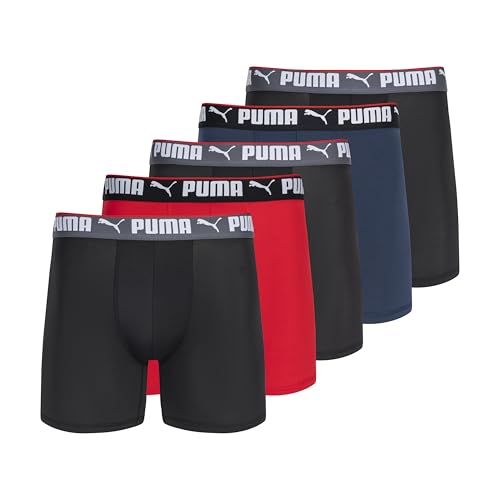 PCOREM151996 PUMA Men's 5 Pack Performance Boxer Briefs Navy/Red/Black L - Like New