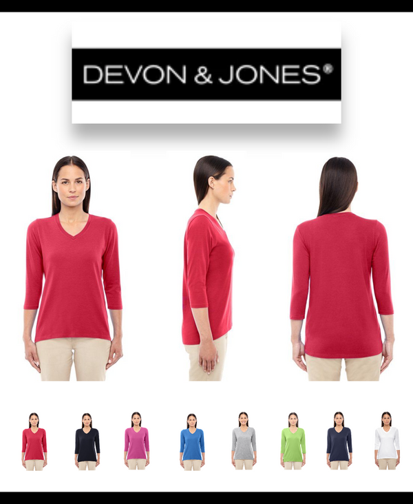 DP184W Devon & Jones Ladies' Perfect Fit Bracelet-Length V-Neck Top - Brand New