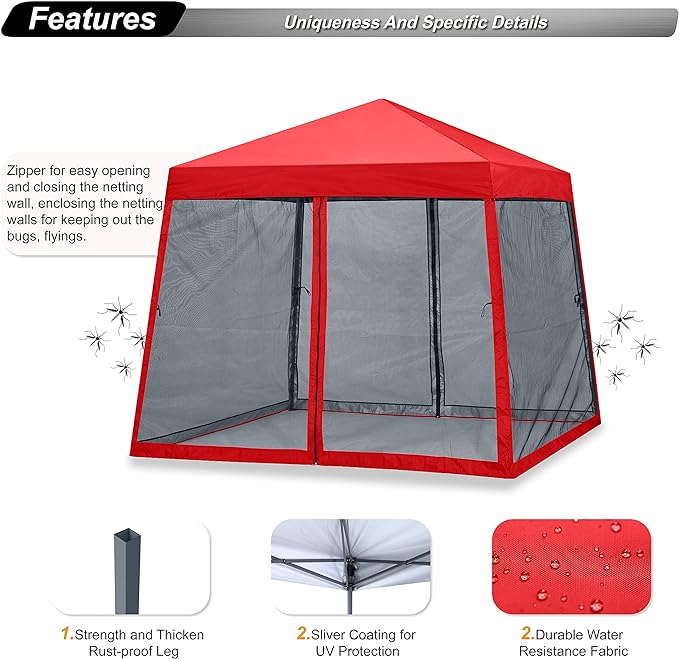 ABCCANOPY Stable Pop up Outdoor Canopy Tent with Netting Wall AJ20-8A - Red Like New