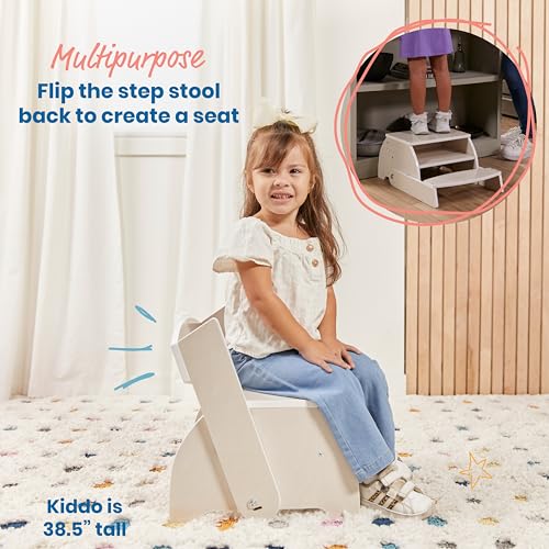 ECR4KIDS FLIP-FLOP STEP STOOL AND CHAIR KIDS FURNITURE, ELR-14444-WW, WHITE WASH Like New