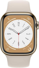 APPLE WATCH SERIES 8 GPS + CELL 41MM GOLD STAINLESS STEEL STARLIGHT BAND S/M - Like New