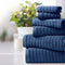 BIBB HOME RIBBED EGYPTIAN COTTON TOWELS (SET OF 6) - DEEP BLUE - Brand New