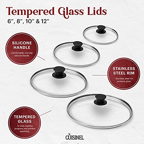 Cuisinel Cast Iron Skillets Set - 6"+8"+10+12"-Inch + Glass Lids + Silicone - Like New