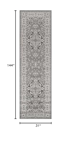 SUPERIOR Indoor Runner Rug, Plush Carpet Cover, Oriental Medallion, 2' 7" x 12' - Brand New
