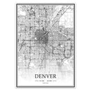 USA CO Denver Black＆White Minimalist Art 20×28 City Map Painting Poster - Brand New