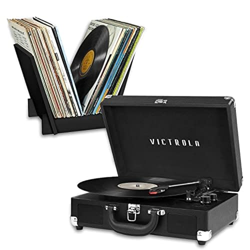 VICTROLA JOURNEY+ BLUETOOTH SUITCASE RECORD PLAYER MATCHING RECORD STAND BLACK - Like New