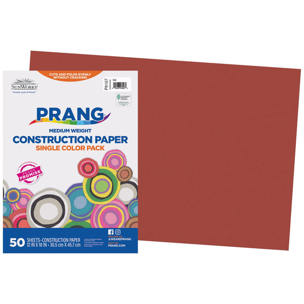 PRANG SUNWORKS CONSTRUCTION PAPER RED 12" X 18" 50 SHEETS - RED - Brand New
