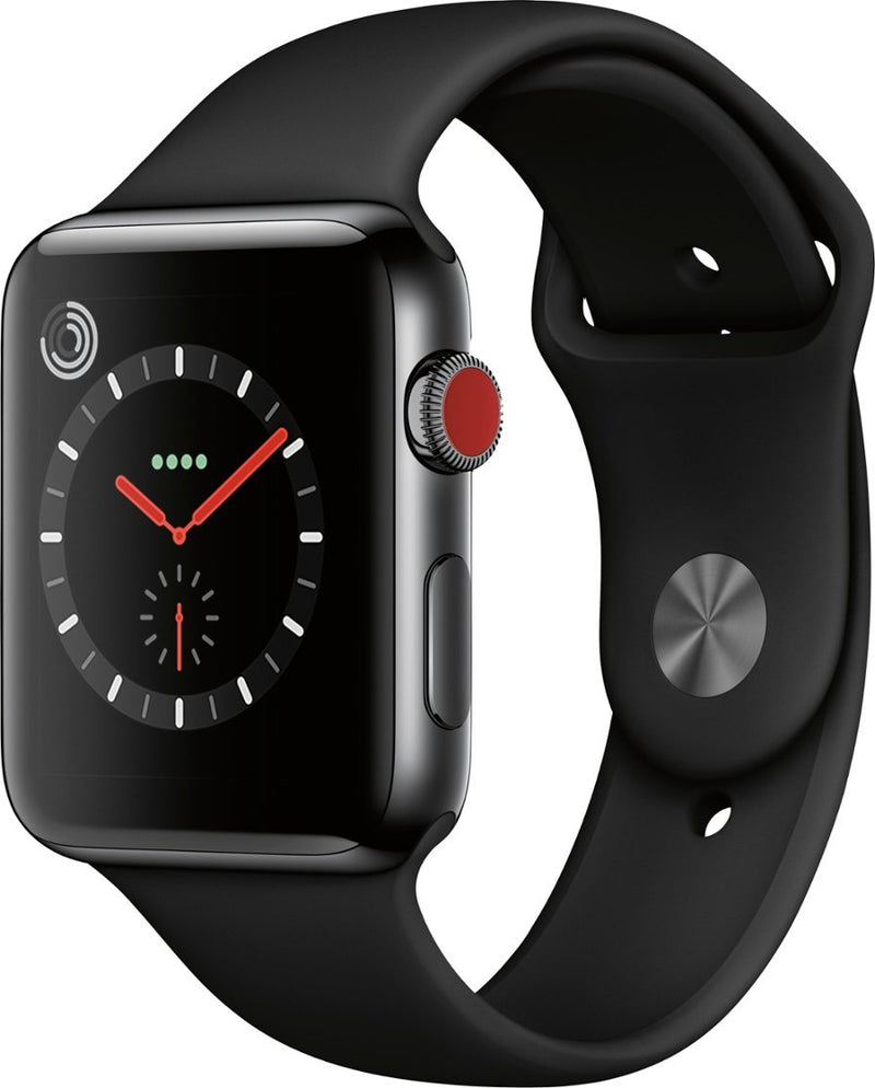 Apple Watch Series 3 42mm MQK92LL/A - Stainless Steel Case Black Sport Band Like New