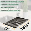 Ticor Stainless Steel Square-Tube Roll-Up Over-The-Sink Drying Rack (19" x 12") - Brand New