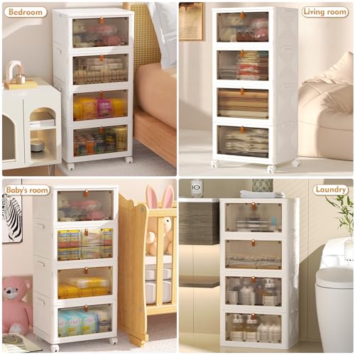 YFXCVSL 4 TIER PLASTIC STORAGE BINS WITH LID 23QT STACKABLE STORAGE - WHITE - Like New