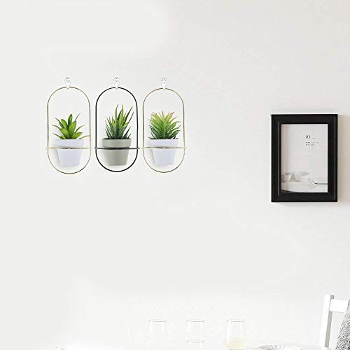 EASTYLE 3 SET HANGING WALL PLANTERS MODERN WALL DECOR CERAMIC - GOLD/BLACK - Like New