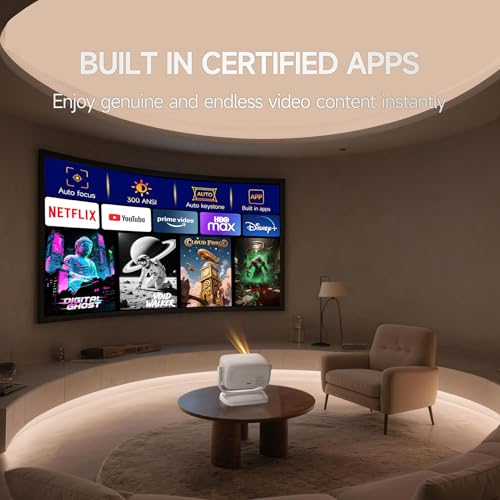 HUANLETOU PORTABLE 1080P PROJECTOR 4K 180° STAND AUTO KEYSTONE A18 - WHITE - Like New