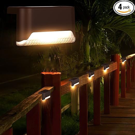 PEARLSTAR Solar Deck 4 pack Solar Step Lights Waterproof LED - Scratch & Dent