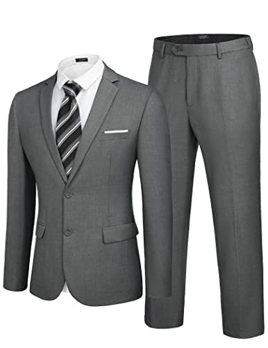 COOFANDY Men's 2 Piece Wedding Suit Slim Fit Dress Suits - Size XXLarge - Gray - Brand New