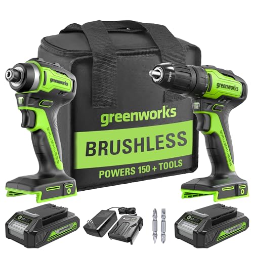 Greenworks 24V Brushless Cordless Drill and Impact Driver,Power Tool Combo Like New