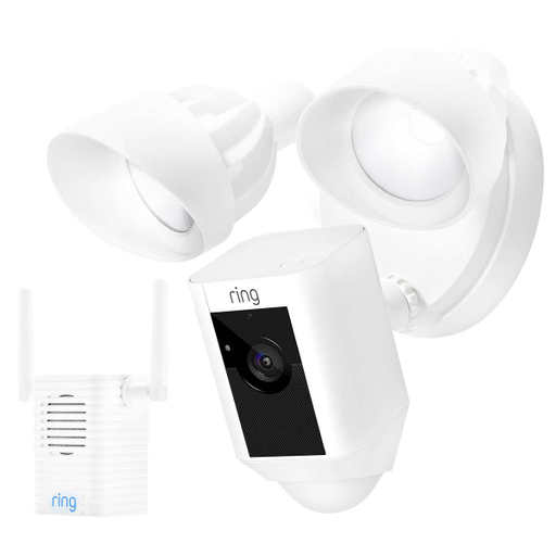 RING FLOODLIGHT CAM AND CHIME PRO HARDWIRED - WHITE - Like New
