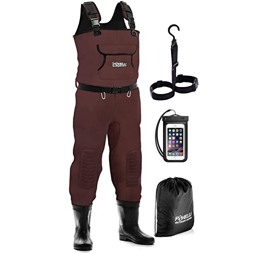 FOXELLI CHEST WADERS WATERPROOF 4MM NEOPRENE MEN SIZE 8 BROWN - Like New