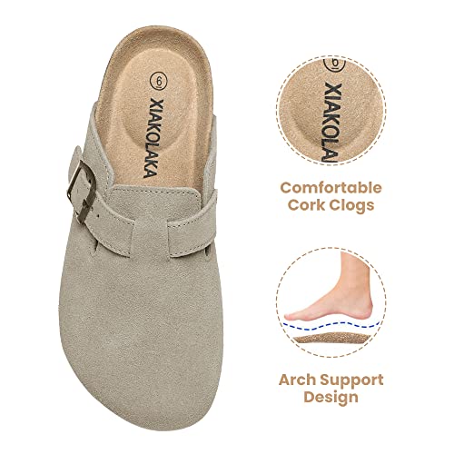 Xiakolaka Women's Suede Clogs Adjustable Buckle Slip on Footbed Clog Beige 7 - Like New