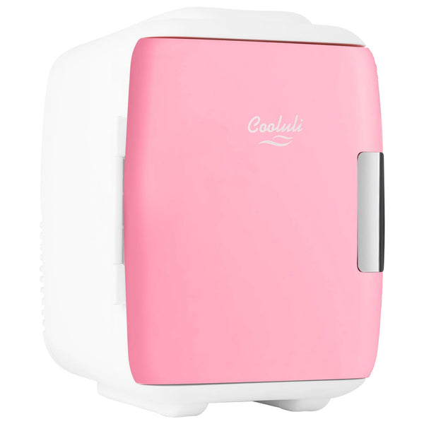 Cooluli Mini Fridge, Portable 4L/6 Can Electric Plug In - Pink/White - Like New