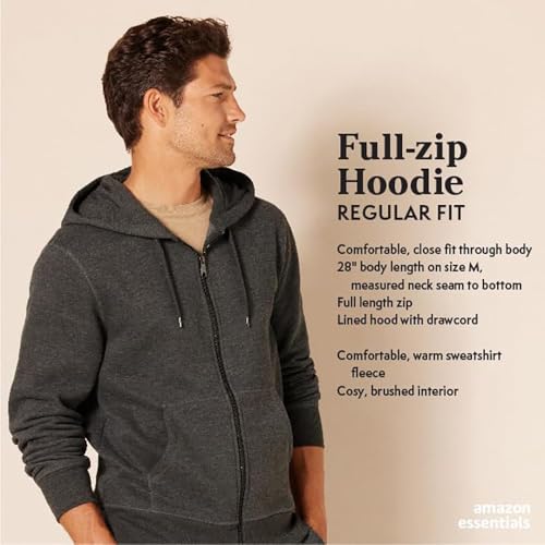 AMAZON ESSENTIALS MEN'S FULL-ZIP FLEECE HOODIE - SIZE: MEN L - BLACK RED PLAID - Brand New