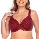TELIMUSSTO SEXY LACE EMBROIDERED BRAS FULL COVERAGE - SIZE: WOMEN 42H - WINE RED - Like New