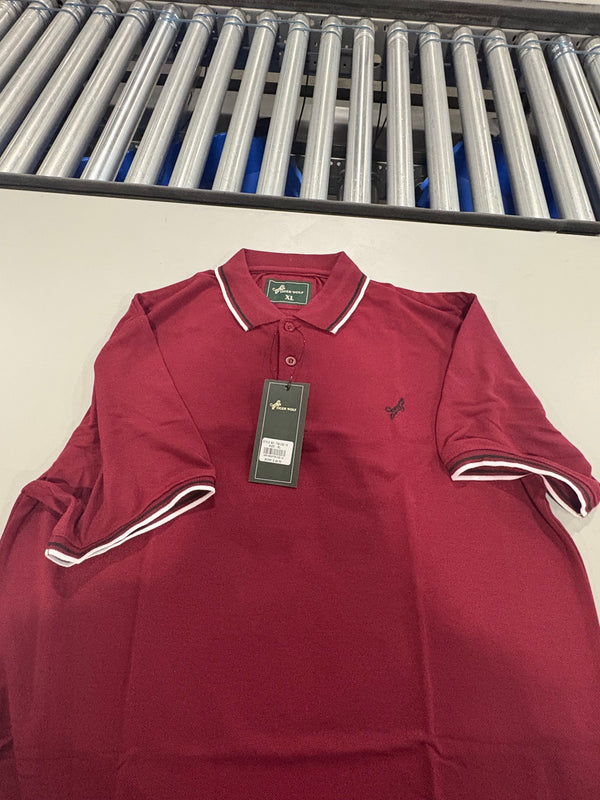 TIGER WOLF 3 BUTTON POLO SHIRT - SIZE: MEN XL - MAROON/BLACK/WHITE - Brand New