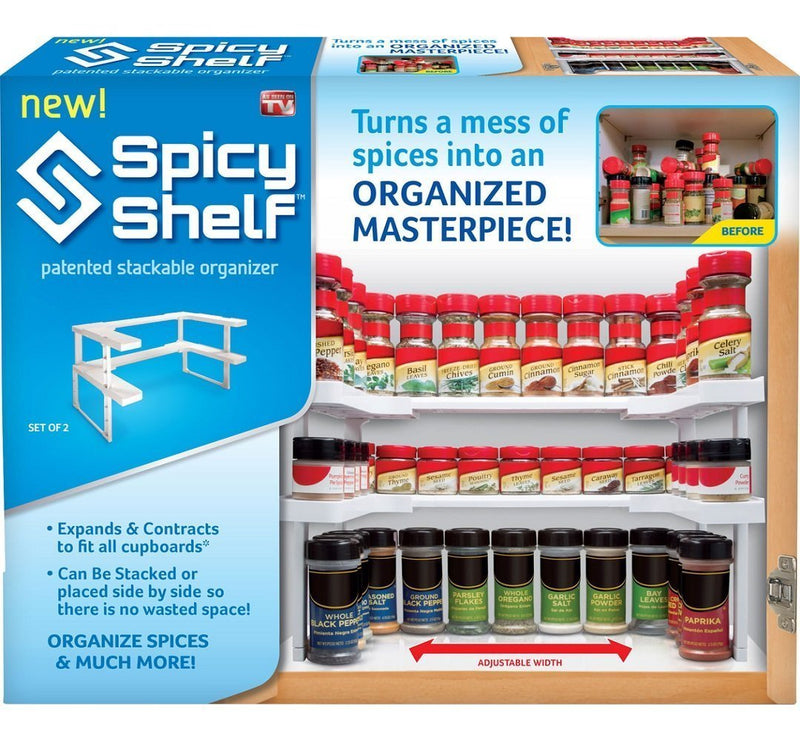 SPICY SHELF PATENTED SPICE RACK AND STACKABLE ORGANIZER , ADJUSTABLE - WHITE - Like New