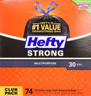 Hefty Strong Large Trash Bags, 30 Gallon, 74 Count B07JFZTS3F - 222 Bags Total - Brand New
