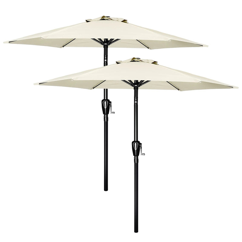 SIMPLE DELUXE 7.5FT UMBRELLA OUTDOOR PUSH BUTTON TILT/CRANK 2 PACK - BEIGE - Like New