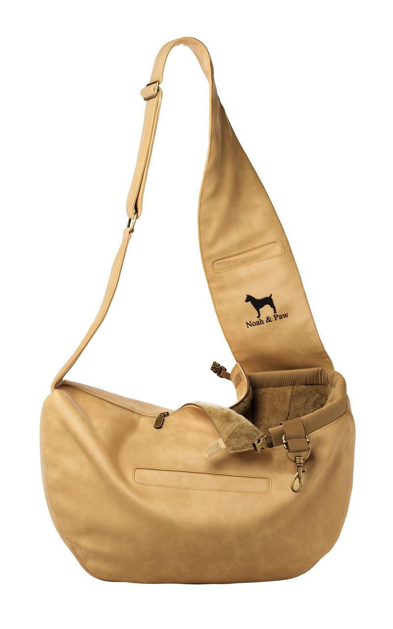 NOAH & PAW DOG SLING CARRIER FOR SMALL DOGS 5-18LB, VEGAN LEATHER - BEIGE - Brand New