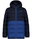 Under Armour Boys' Pronto Colorblock Puffer Jacket, Youth L - Navy/Ether Blue - Brand New