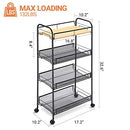 KINGRACK 4-TIER ROLLING CART,METAL UTILITY CART WITH WOODEN TABLETOP - BLACK - Brand New
