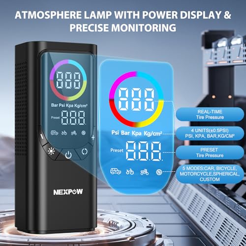 NEXPOW TIRE INFLATOR AIR COMPRESSOR 150PSI 9000MAH CORDLESS NP17 - BLACK - Like New