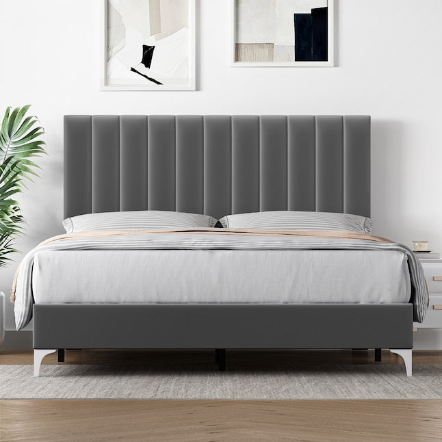 GARVEE GRAY FULL WOOD UPHOLSTERED BED - Like New