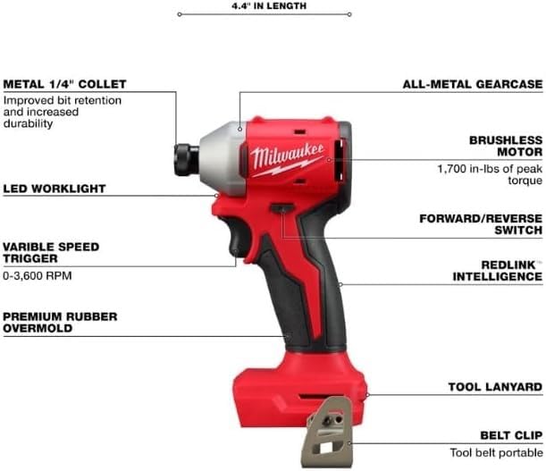 MILWAUKEE M18 18V LITHIUM-ION BRUSHLESS CORDLESS 1/4 IMPACT DRIVER - RED - Like New