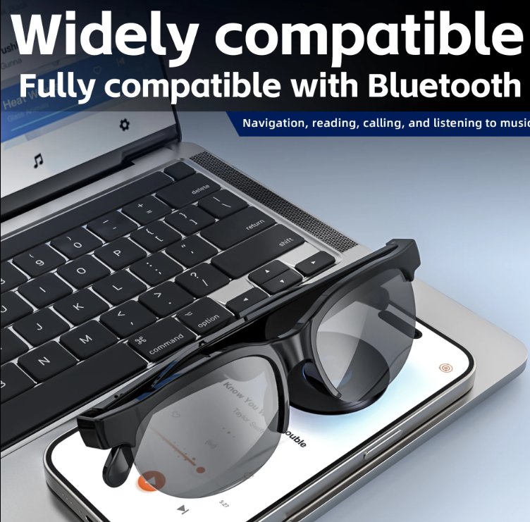 XINTU NEWEST TWS WIRELESS AUDIO SUNGLASSES SMART WEARABLE HEADSET - BLACK - Like New