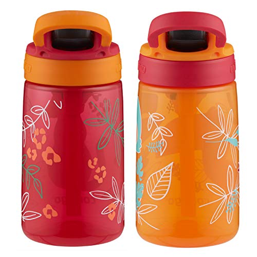 CONTIGO AUBREY KIDS WATER BOTTLE SILICONE STRAW LID 14 OZ 2 PACK ORANGE/CHERRY - Brand New