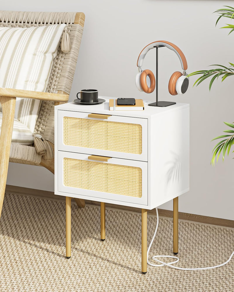 AOBAFUIR RATTAN NIGHTSTAND CHARGING STATION 2 DRAWER DRESSER - Scratch & Dent