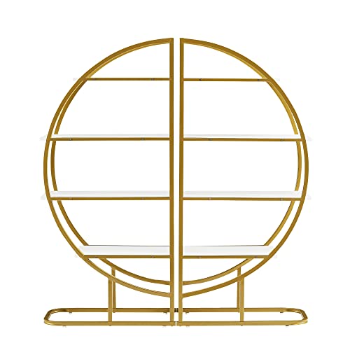 VOXIV 4 TIERS HOME OFFICE OPEN BOOKSHELF ROUND WAYS MDF BOARD GOLD META WHITE - Like New